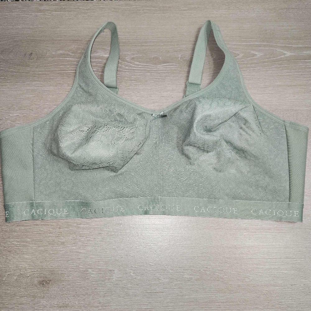 cacique unlined full coverage no wire bra, Women's Size 48DDD, Sage Pastel Green